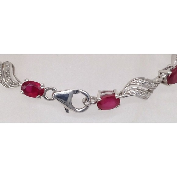 Chuck Clemency Red Gemstone Tennis Bracelet STS 925 Sterling Silver Sparkly! - Picture 6 of 12